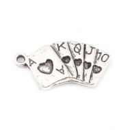 5 COLGANTES BARAJA DE CARTAS PLATA ANTIGUA 25x13mm
