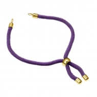 Pulsera semiacabada cordn morado ajustable y acero dorado 3mm