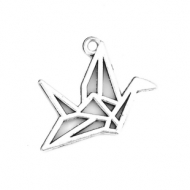 5 COLGANTES PAJARITA DE PAPEL PLATA ANTIGUA 30x22mm