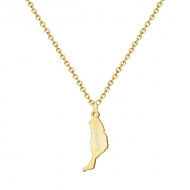 Colgante con cadena mapa Isla de Fuerteventura con texto, Acero Dorado