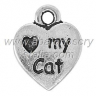 10 COLGANTES CORAZN I love my cat PLATA ANTIGUA 12x9mm