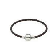 Pulsera montada cord�n de cuero marr�n cierre cilindro acero inox.