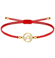 Pulsera polister encerado rojo con Caballo Acero Dorado