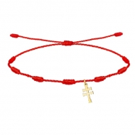 Pulsera 7 nudos roja con Cruz Caravaca, Acero Dorado
