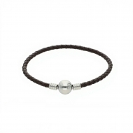 Pulsera montada cord�n de cuero marr�n cierre redondo acero inox.