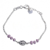 Pulsera Virgen Milagrosa esmaltada rosa en Plata 925  14+2 cm