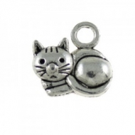 5 COLGANTES GATO PLATA ANTIGUA 14x14mm