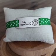 Pulsera Soy Flamenk con cinta de lunares verde