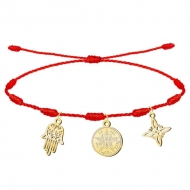 Pulsera 7 nudos con Nudo de Bruja, Tetragramatn y Mano Ftima Acero Inoxidable Dorado