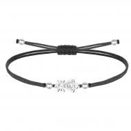 Pulsera poliester encerado negro y filigrana Virgen del Pilar, Acero plateado