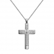 Gargantilla y colgante Cruz Latina Oraci�n Padre Nuestro 21mm, Acero plateado