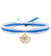 Pulsera Bandera Galicia con Colgante Concha, Acero Dorado