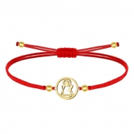 Pulsera polister encerado rojo, Silueta Virgen de Candelaria, Acero dorado