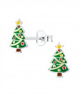 Pendientes infantiles rbol navideo en Plata de Ley 925  tamao 6x10 mm