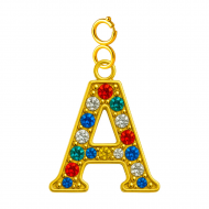 Colgante Elige Letra de Acero Dorado con circonitas de colores y cierre reasa