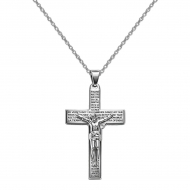 Gargantilla y colgante Crucifijo Oraci�n Padre Nuestro 25mm, Acero plateado