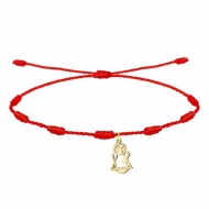 Pulsera 7 nudos rojo con silueta Virgen de Candelaria, Acero Dorado