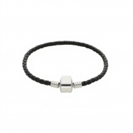 Pulsera montada cord�n de cuero negro cierre cilindro acero inox.
