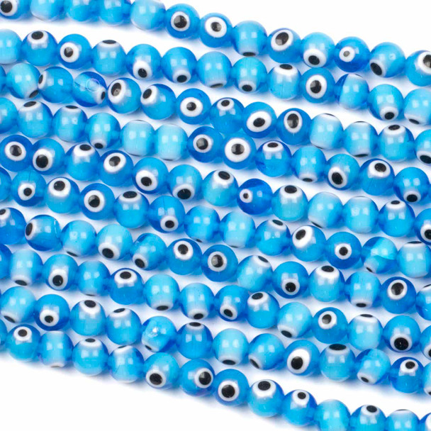 Tira de bolas lisas de cristal Ojo turco azul agua - Tamaño a elegir