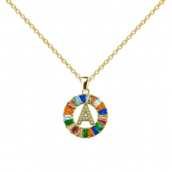 Gargantilla de Acero Chapado en Oro 14k. y circonitas colores. Inicial a escoger