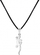Colgante con cord�n de poli�ster negro y Lagarto,Acero Plateado