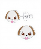 Pendientes perro blanco y marrn en Plata 925  8x6 mm