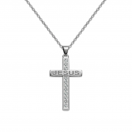 Gargantilla y colgante Cruz Latina Jes�s Strass 21mm, Acero plateado
