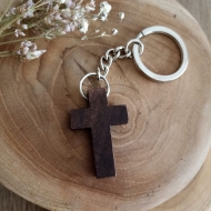 Llavero Cruz Latina Madera Natural tinte oscuro