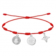 Pulsera 7 nudos con Nudo de Bruja, Tetragramatn y San Benito Plateado Acero Inoxidable