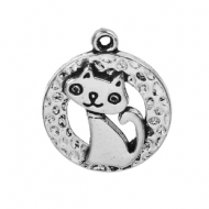 5 COLGANTES GATO PLATA ANTIGUA 20x17mm