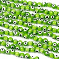 Tira de bolas lisas de cristal Ojo turco verde - Tamaño a elegir