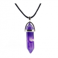 Collar con pndulo facetado piedra gata bandeada morada