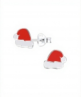 Pendientes gorro navideo esmaltado en Plata 925  8x7 mm