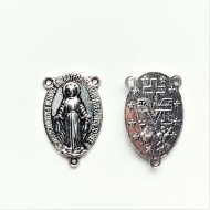 5 CONECTORES TRIPLES VIRGEN MARIA PLATA ANTIGUA 23x14mm