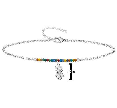 Pulsera cadena con Silueta filigrana Virgen de Pilar, Acero plateado y cristales de colores