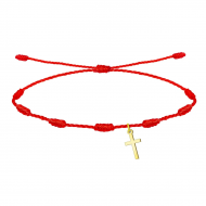 Pulsera 7 nudos roja y colgante Cruz latina, Acero Dorado