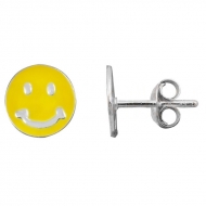 Pendientes smiley amarillo en Plata 925  8 mm