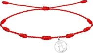 Pulsera 7 nudos roja y silueta Virgen de la Fuensanta, Acero Plateado