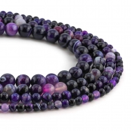 Tira de bolas lisas de piedra gata bandeada morado - Tamao a elegir