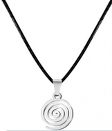 Colgante con cord�n negro Pintadera Canaria, espiral, Acero Plateado