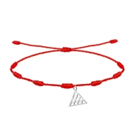 Pulsera 7 Nudos roja con Pintadera Canaria, tringulo, Acero Plateado