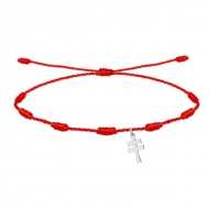 Pulsera 7 nudos roja con Cruz Caravaca, Acero Plateado