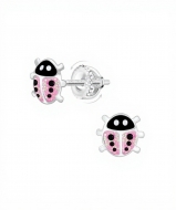 Pendientes mini mariquita rosa en Plata 925 � 7x6 mm