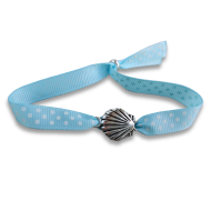 Pulsera conector concha cinta azul lunares