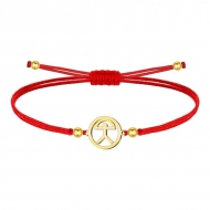 Pulsera poli�ster encerado Rojo con Indalo Acero Dorado
