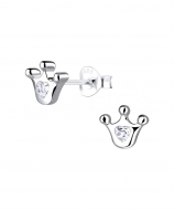 Pendientes corona con circonita en Plata 925  7x7 mm
