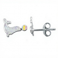 Pendientes foca con pelota multicolor en Plata 925 � 9x6 mm
