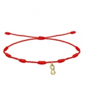 Pulsera 7 nudos rojo con silueta Virgen de Covadonga, Acero Dorado
