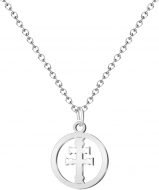 Colgante con cadena y Cruz de Caravaca, Acero Plateado