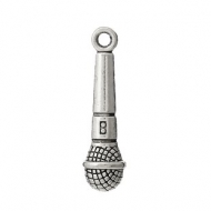 5 COLGANTES MICR�FONO PLATA ANTIGUA 25x7mm